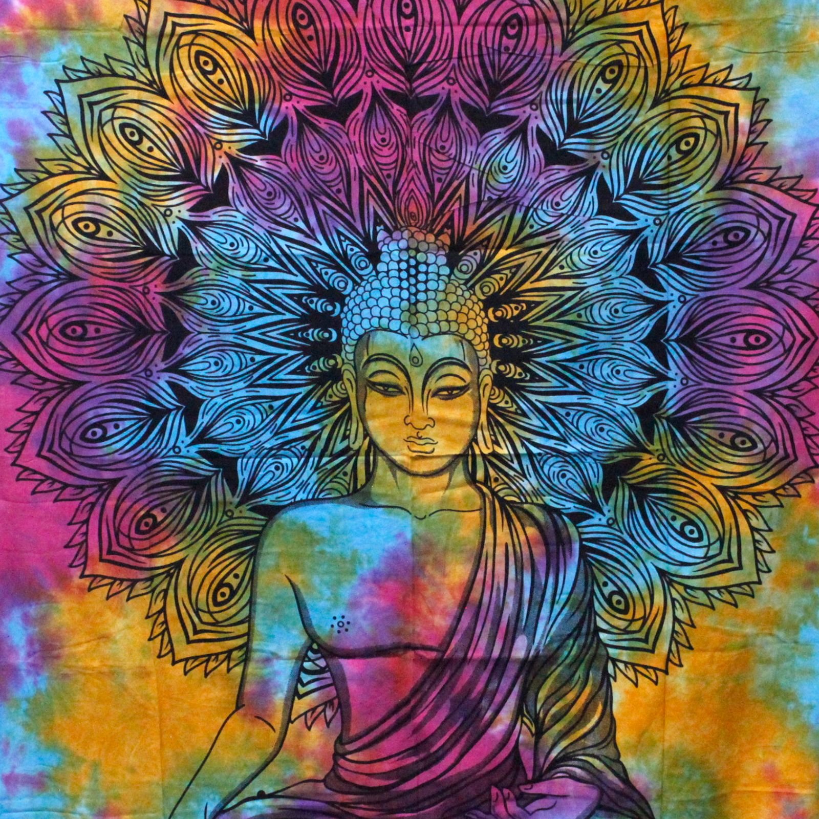 bG9jYWw6Ly9tZWRpYS85Si8yRS82MFIzMEMxRzZNVzMyRTlKL2NkN2QwNjQ3LmpwZWc.jpg Ancient Wisdom Double Cotton Bedspread + Wall Hanging – Peaceful Buddha - Image 1