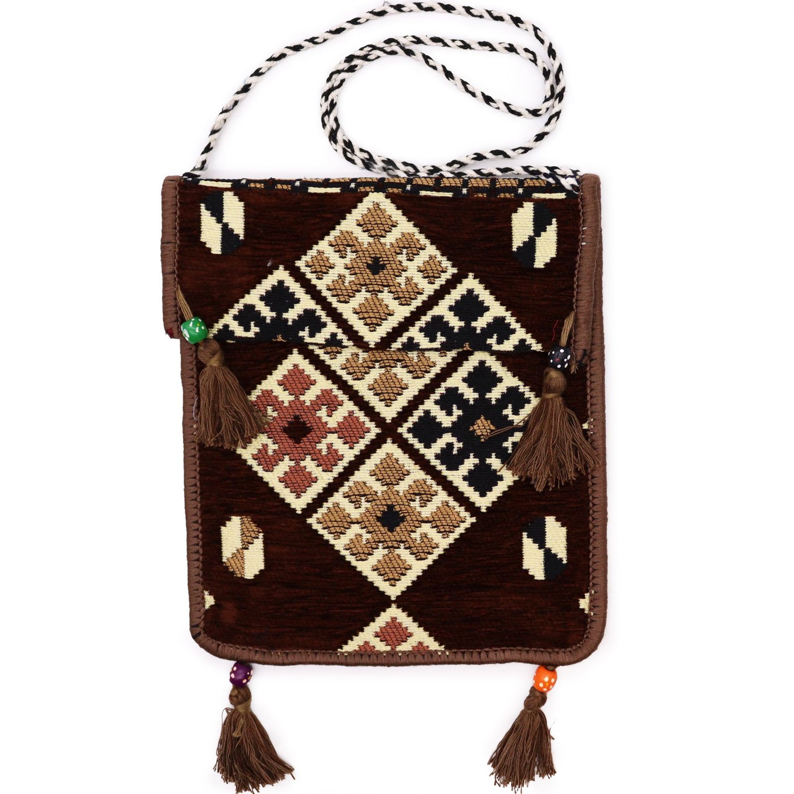 bG9jYWw6Ly9tZWRpYS85Si9BRC82MFIzMEMxRzZSVzNBRDlKLzdjODBjMGQ4LmpwZWc-1.jpg Ancient Wisdom Chocolate Brown Kilim Festival Messenger Bag - Image 1