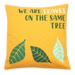 Ancient Wisdom Set of 3 ‘We Are Leaves’ Printed Cotton Cushion Covers – Yellow, Blue & Natural
