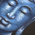 Ancient Wisdom Blue Brocade Detail Buddha Painting Canvas Art - Image 3