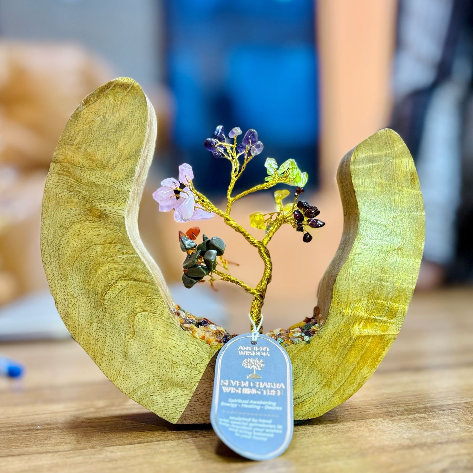 bG9jYWw6Ly9tZWRpYS85Sy8yRS82MFIzMEMxSDc0UksyRTlLLzRmNDc0ZDA0LmpwZWc.jpg Gemstone Tree Garden - Mango Wood Open Ring - Seven Chakra - 60 chipstones - Image 1
