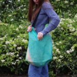 Ancient Wisdom Soft Blend Jute & Cotton Shoulder Tote Bag - Teal - Image 2