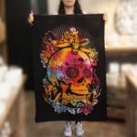 Ancient Wisdom Handcrafted Cotton Wall Art (112 x 78cm) – Day of the Dead Skull - Image 2