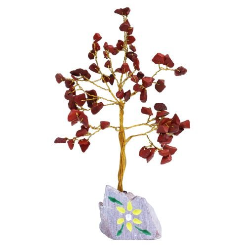 Ancient Wisdom Red Jasper Gemstone Tree (80 Stones) On Gemstone Rock Base