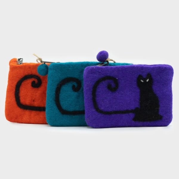 Ancient Wisdom Set of 3 Natural Felt Zipper Pouches - Cat Face Design