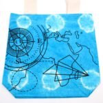 Ancient Wisdom Compass Design Blue Tye-Dye Cotton Bag with Natural Handle - Image 2
