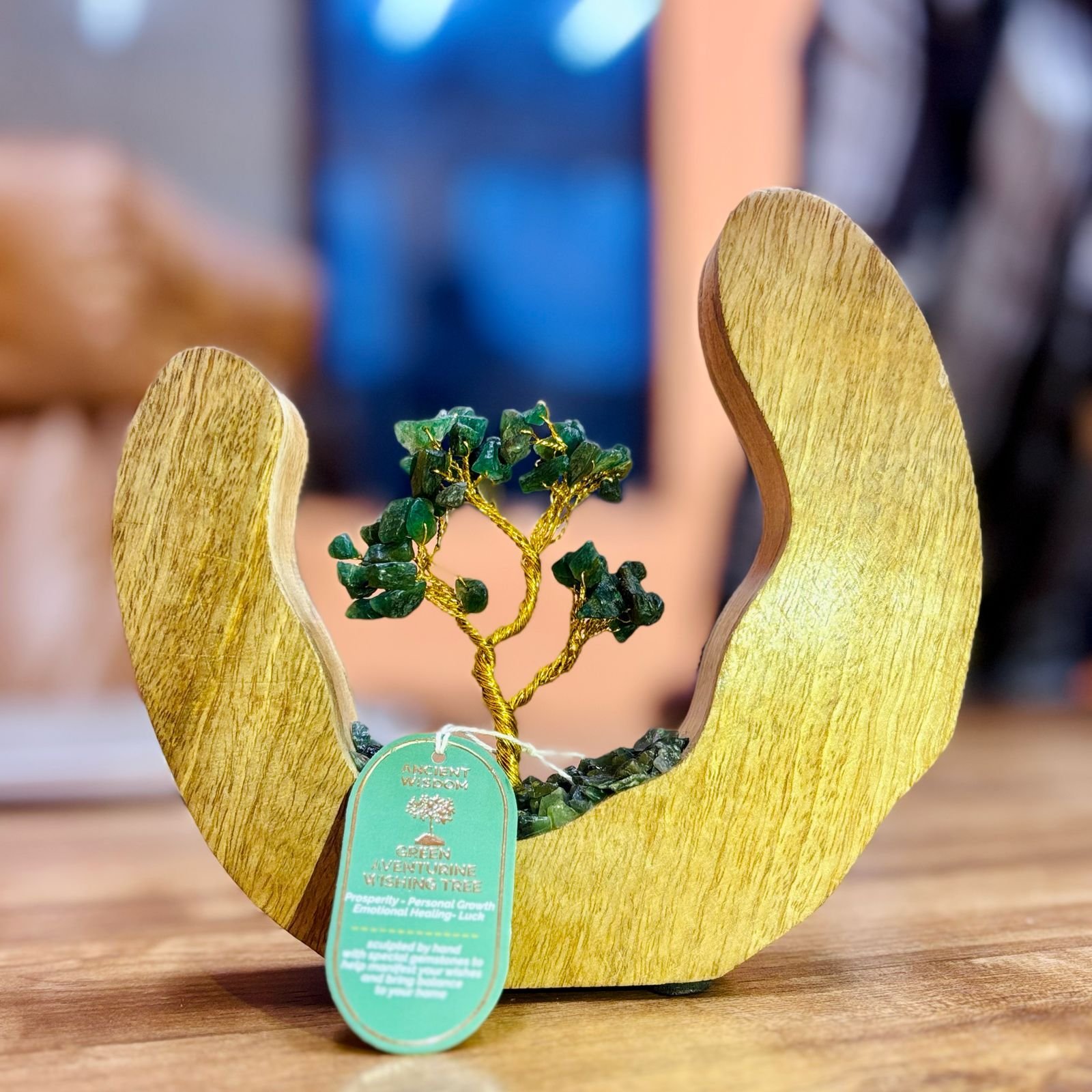 bG9jYWw6Ly9tZWRpYS85TS8yRS82MFIzMEMxSDc0UksyRTlNLzgyMzY3NWU3LmpwZWc.jpg Gemstone Tree Garden - Mango Wood Open Ring - Green Aventurine - 60 chipstones - Image 1