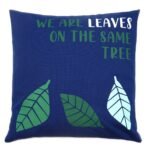 Ancient Wisdom Set of 3 ‘We Are Leaves’ Printed Cotton Cushion Covers – Yellow, Blue & Natural - Image 2