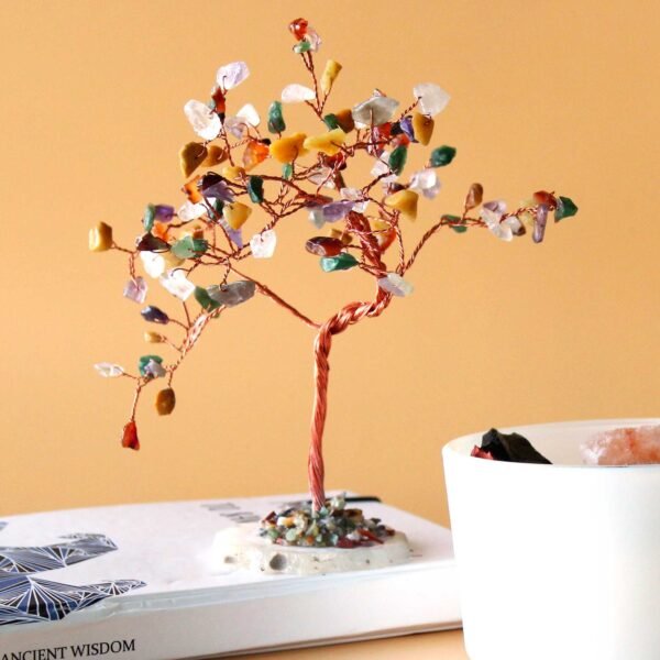 Ancient Wisdom Large Multi Stones On Natural Agate Base (100 Stones) Gemstone Tree