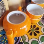 Ancient Wisdom Herbal Orange Ceramic Teapot & Four Cups Set - Image 5