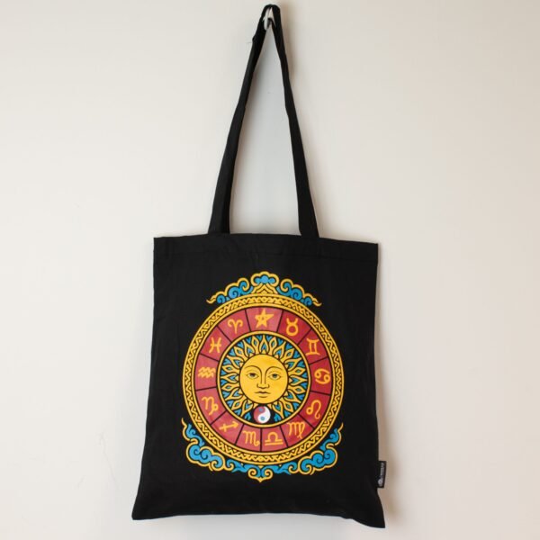 Ancient Wisdom Iconic Black Cotton Classic Tote Bag - Zodiac Sun