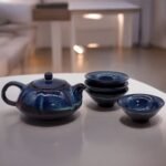 Ancient Wisdom Herbal Blues Glaze Ceramic Teapot & Four Cups Set
