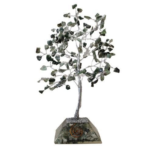 Ancient Wisdom Large Moss Agate Gemstone Tree (160 Stones) On Orgonite Base
