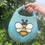 Ancient Wisdom One Handle with Magnet Water Felted Bee Bag - Blue / Green