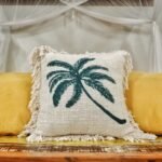 Ancient Wisdom Palm Tree Design with Fringe Linen Cushion Cover (45x45cm) - Image 2