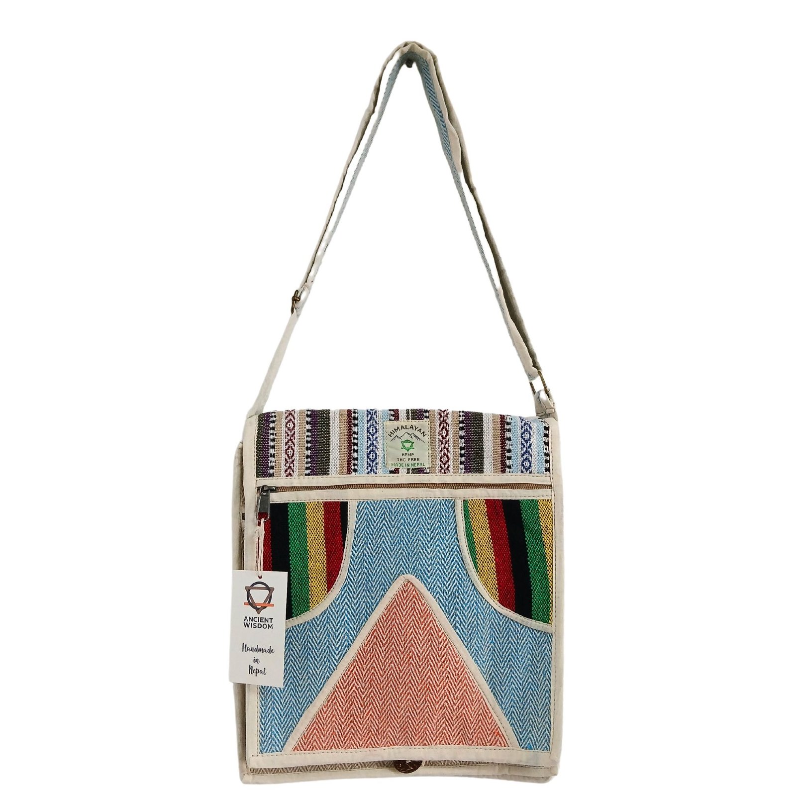bG9jYWw6Ly9tZWRpYS85UC8wQy82MFIzMEMxRzZXVEswQzlQL2ViMTljNGExLmpwZWc.jpg Ancient Wisdom Triangle Design Hemp Laptop Messenger Bag - Image 1