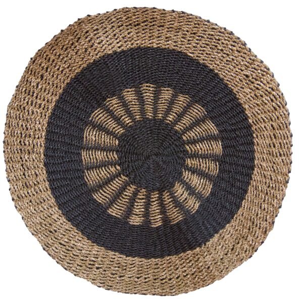 Ancient Wisdom Round Seagrass Inner Sun Black & Tan Rug – 1m