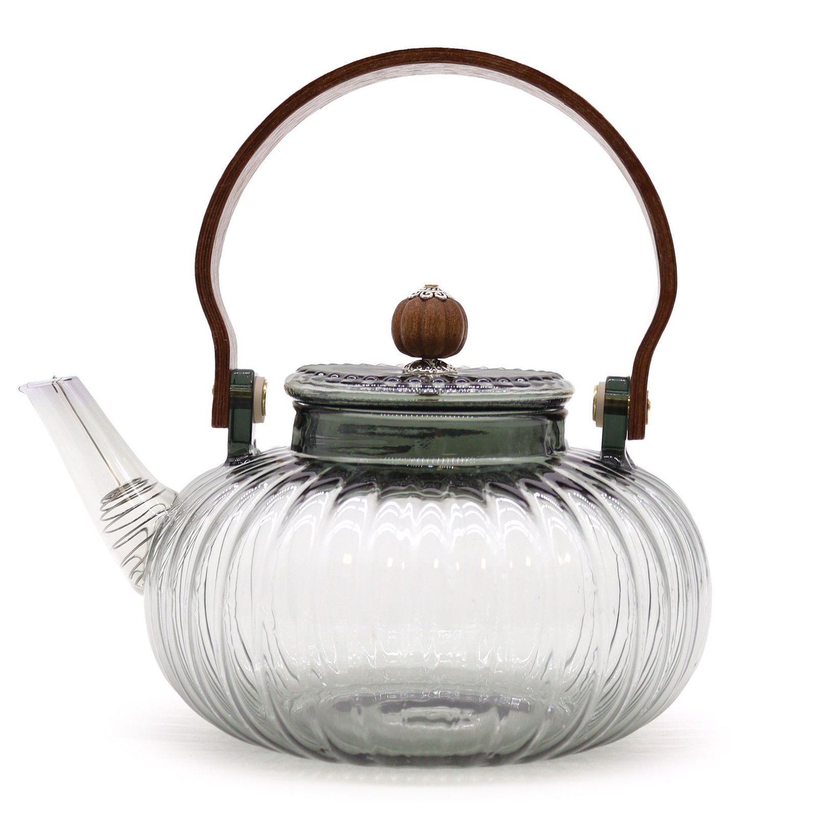 bG9jYWw6Ly9tZWRpYS85UC9HQy82MFIzMEMxSDcwV0tHQzlQL2E3NGI3NDFhLmpwZWc.jpg Ancient Wisdom 950ml Glass Ribbed Pearl Infuser Teapot – Charcoal - Image 1
