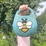 Ancient Wisdom One Handle with Magnet Water Felted Bee Bag - Blue / Green - Image 2