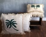 Ancient Wisdom Palm Tree Design with Fringe Linen Cushion Cover (45x45cm) - Image 4