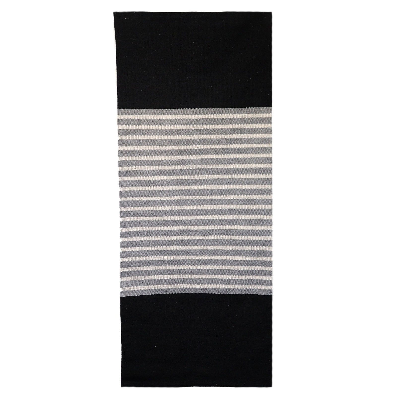 bG9jYWw6Ly9tZWRpYS85US80Qy82MFIzMEMxRzZSVks0QzlRLzIyYmE1YmI5LmpwZWc.jpg Ancient Wisdom Indian Cotton Rug (70x170cm) – Black / Grey - Image 1