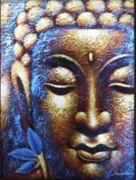 Ancient Wisdom Gold Face & Lotus Flower Buddha Painting Canvas Art - Image 3