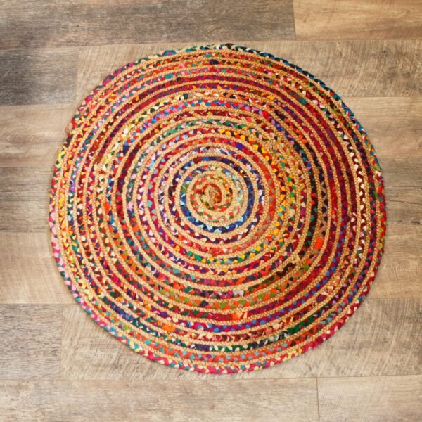 Ancient Wisdom Handmade Round Jute & Recycled Cotton Rug – 90cm
