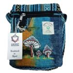 Ancient Wisdom Green Hemp Embroidery Mushrooms Design Party Bag