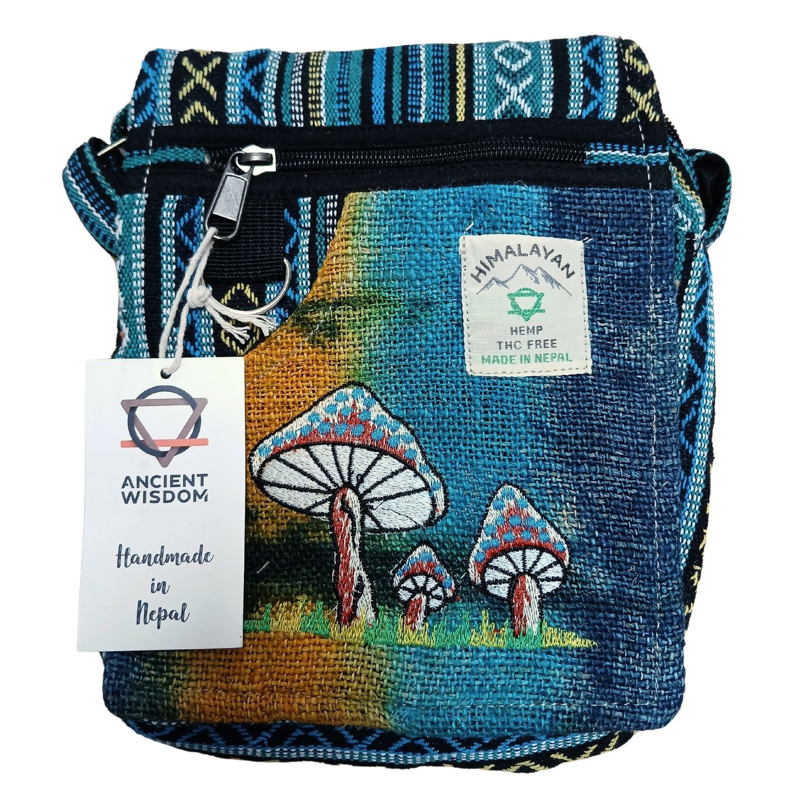 bG9jYWw6Ly9tZWRpYS85US8wQy82MFIzMEMxRzZXVEswQzlRLzMwMTY4NGYzLmpwZWc.jpg Ancient Wisdom Green Hemp Embroidery Mushrooms Design Party Bag - Image 1