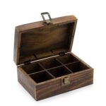 Ancient Wisdom 6 Compartment Mango Wood Carved Tea Box - Image 3