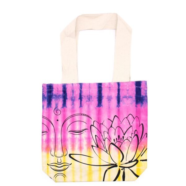 Ancient Wisdom Lotus Buddha Design Multicoloured Tye-Dye Cotton Bag with Natural Handle