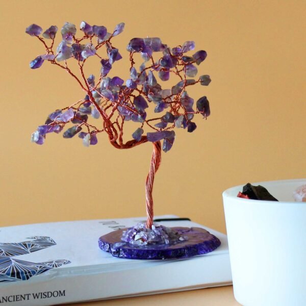 Ancient Wisdom Large Amethyst On Natural Agate Base (100 Stones) Gemstone Tree