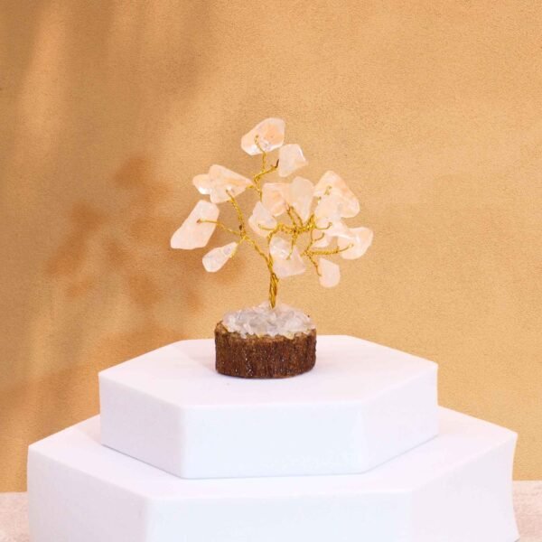 Ancient Wisdom Mini Rock Quartz Gemstone Tree (15 Stones) On Wooden Base