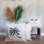 Ancient Wisdom Palm Tree Design with Fringe Linen Cushion Cover (45x45cm) - Image 3