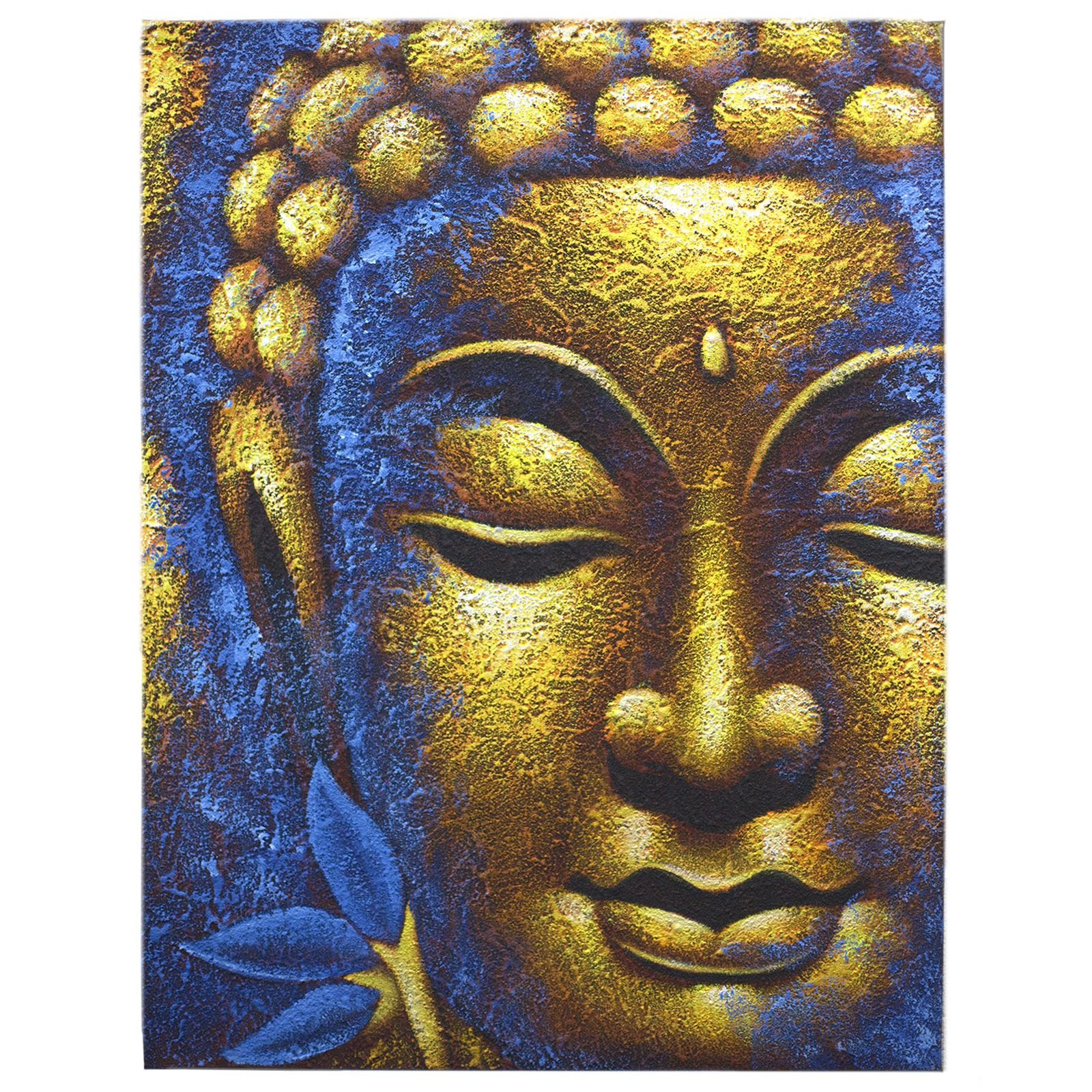 bG9jYWw6Ly9tZWRpYS85Ui80RS82MFIzMEMxRzZNV0s0RTlSL2M2NTAwZTg0LmpwZWc.jpg Ancient Wisdom Gold Face & Lotus Flower Buddha Painting Canvas Art - Image 1