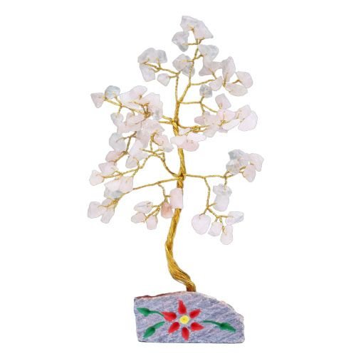 Ancient Wisdom Rose Quartz Gemstone Tree (80 Stones) On Gemstone Rock Base