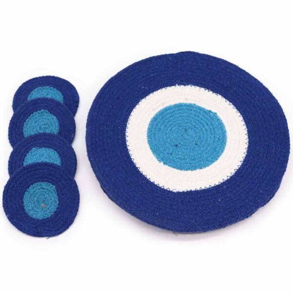 Ancient Wisdom Set of Evil Eye Jute Rope Coasters & Placemats (4 of Each)
