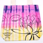 Ancient Wisdom Lotus Buddha Design Multicoloured Tye-Dye Cotton Bag with Natural Handle - Image 3
