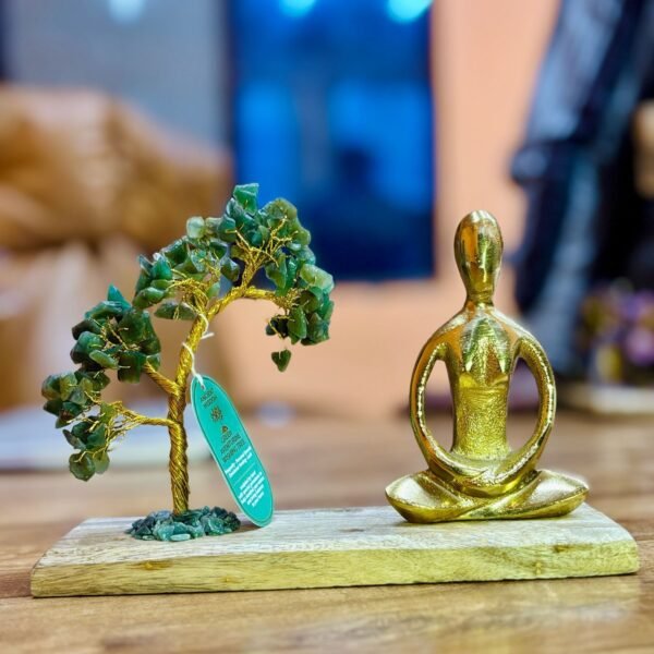 Ancient Wisdom 100 Chipstones Padmasana Pose & Tilted Tree Gemstone Yoga Garden - Green Aventurine