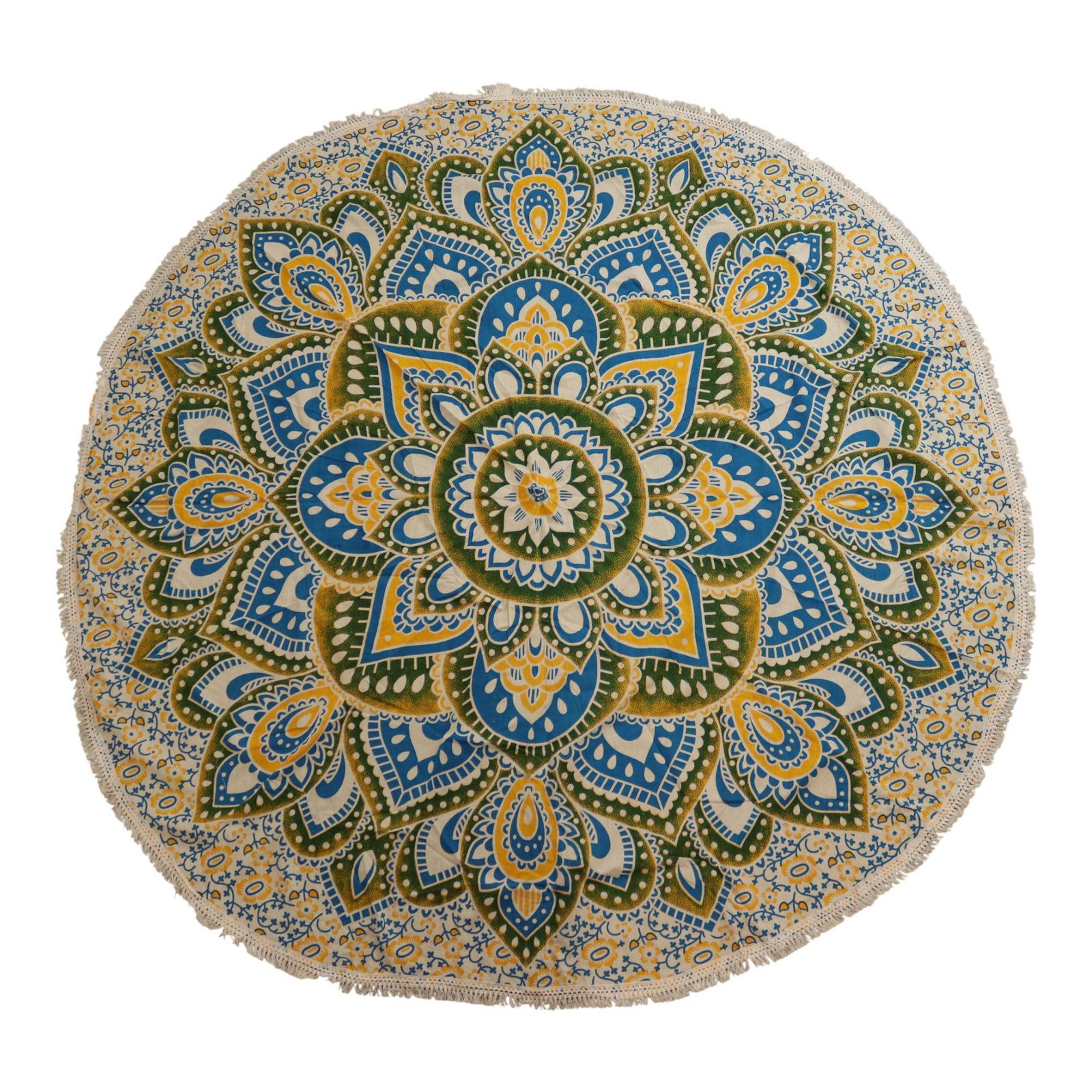 bG9jYWw6Ly9tZWRpYS85Ui8yRS82MFIzMEMxSjY0VDMyRTlSLzllNjQ3ODI2LmpwZw.jpg Ancient Wisdom Large Mandala Roundy Wall Art Spread (180cm) - Yellow & Blue - Image 1