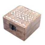 Ancient Wisdom White Washed 4×4 Aztec Design Wooden Box