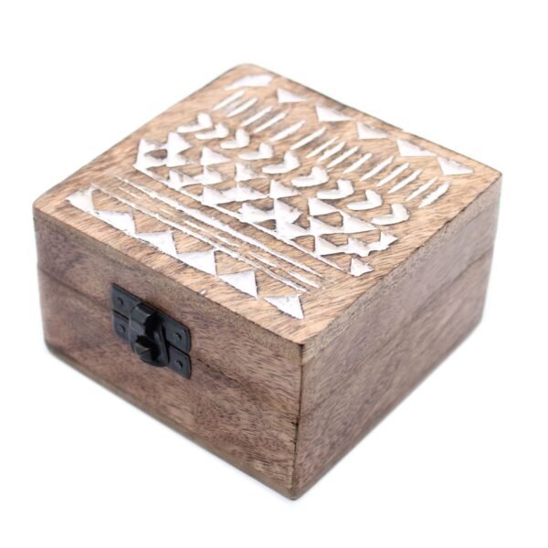Ancient Wisdom White Washed 4×4 Aztec Design Wooden Box