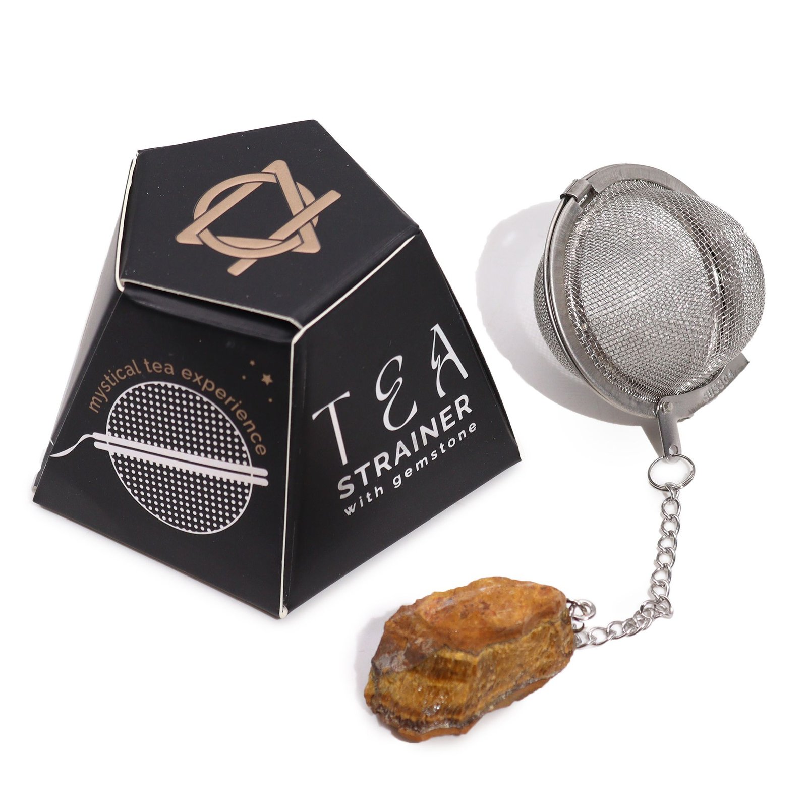 bG9jYWw6Ly9tZWRpYS85Ui9HQy82MFIzMEMxRzZSVzNHQzlSL2Y2YWZiMjFiLmpwZWc.jpg Ancient Wisdom Raw Crystal Gemstone Tea Strainer - Gold Tigers Eye - Image 1