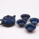 Ancient Wisdom Herbal Blues Glaze Ceramic Teapot & Four Cups Set - Image 3