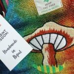Ancient Wisdom Orange Hemp Embroidery Mushrooms Design Party Bag - Image 3