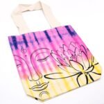 Ancient Wisdom Lotus Buddha Design Multicoloured Tye-Dye Cotton Bag with Natural Handle - Image 4