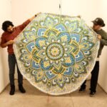 Ancient Wisdom Large Mandala Roundy Wall Art Spread (180cm) - Yellow & Blue - Image 3