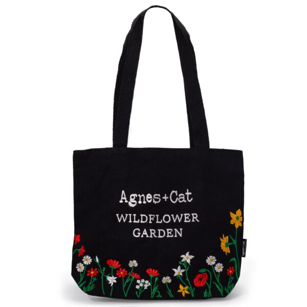 Agnes + Cat Wildflower Garden Design Cotton Tote Bag - Black