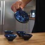 Ancient Wisdom Herbal Blues Glaze Ceramic Teapot & Four Cups Set - Image 2