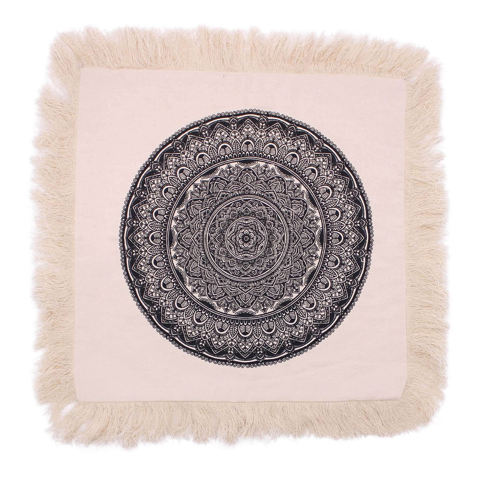 bG9jYWw6Ly9tZWRpYS8xRy80RC82MFIzMEMxRzZSVDM0RDFHL2RkYmRmMzBkLmpwZWc.jpg Ancient Wisdom Traditional Mandala Cushion Cover (45x45cm) – Cream / Black - Image 1
